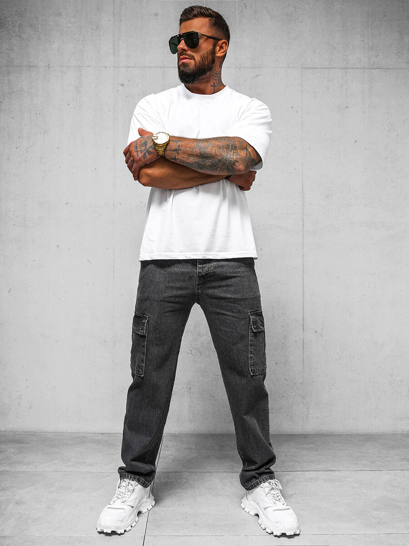 Spodnie jeansowe męskie wide leg grafitowe OZONEE DO/4001