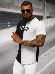 T-shirt męski czarno-biały OZONEE O/7776T