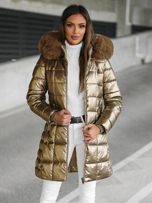 Kurtka zimowa damska długa z futerkiem złota OZONEE JS/16M9120/403Z