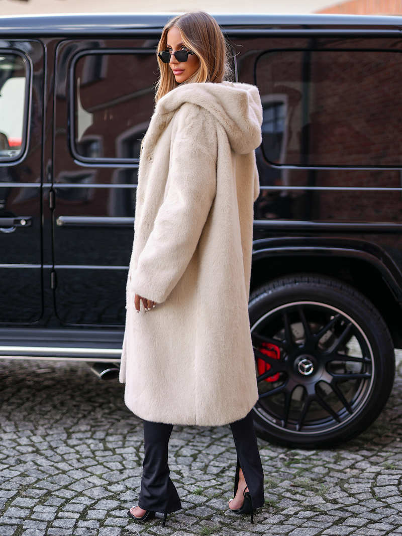 Kurtka zimowa damska długa futrzana beżowa OZONEE JS/11Z8250