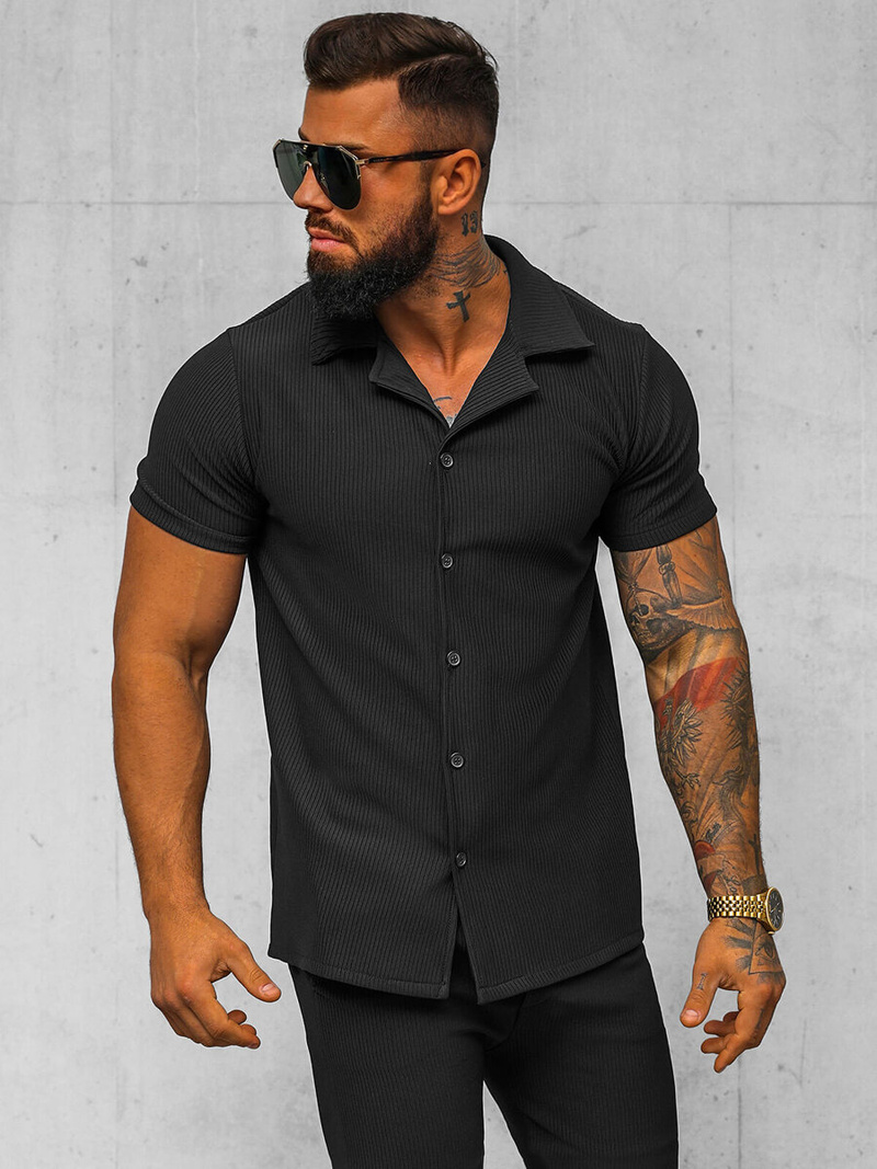 Koszula męska z krótkim rękawem czarna OZONEE O/Y963T