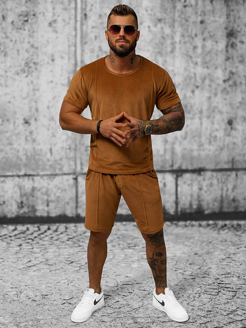 Komplet dresowy męski welurowy camelowy OZONEE O/12133Z