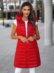 Kamizelka damska długa pikowana czerwona OZONEE JS/16M9113/270