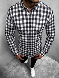 Koszula męska w kratę czarno-biała OZONEE O/3011/01