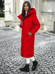 Kurtka zimowa damska długa pikowana czerwona OZONEE JS/5M3173/270Z