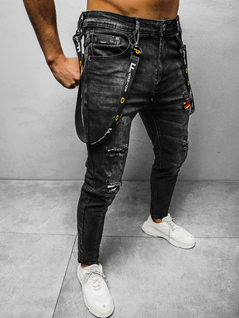 Spodnie jeansowe męskie czarne OZONEE DR/TF088Z