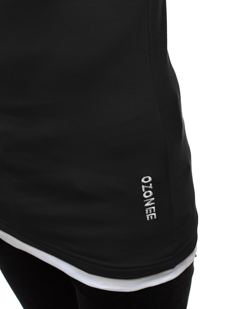 T-Shirt z kapturem męski czarno-biały OZONEE O/1273Z