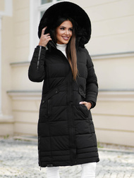 Kurtka zimowa damska długa pikowana czarna OZONEE O/W377Z