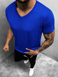 T-Shirt męski bez nadruku kobaltowy OZONEE JS/712007