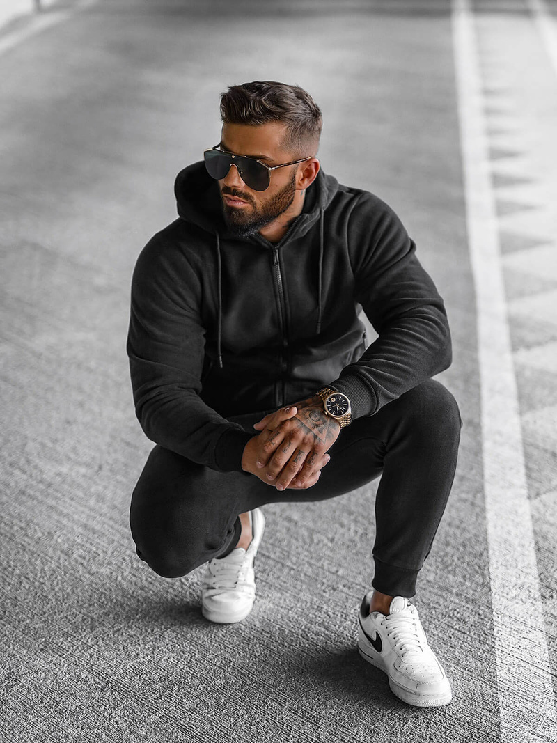 Komplet dresowy męski ocieplany czarny OZONEE O/3A150Z