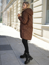 Kurtka zimowa damska długa pikowana czekoladowa OZONEE JS/5M3352/158