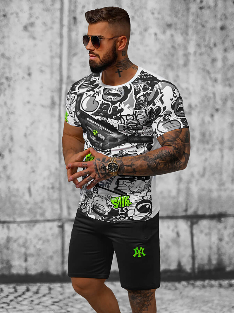 Чоловічий спортивний комплект Бiло-Зелений OZONEE O/HM789