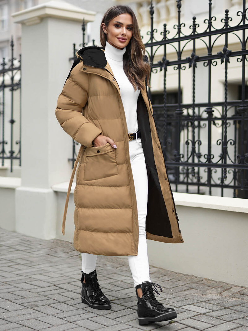 Płaszcz zimowy damski pikowany camelowy OZONEE JS/5M3178/84Z