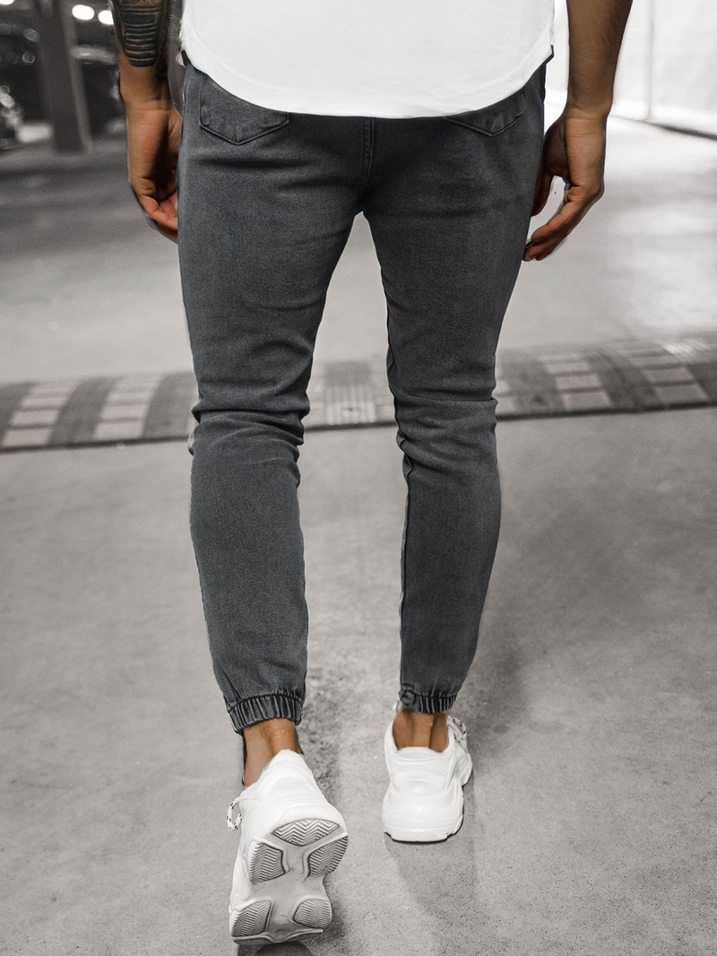 Spodnie jeansowe joggery męskie czarne OZONEE DJ/5671