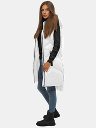 Kamizelka damska długa pikowana z kapturem biała OZONEE JS/M788/281