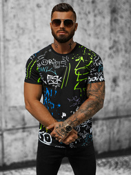 T-shirt męski czarno-zielony OZONEE JS/8T968