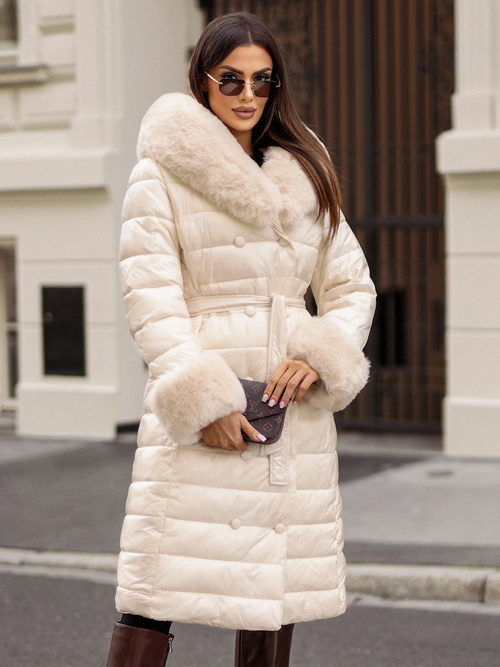 Płaszcz zimowy damski beżowy OZONEE JS/5M3160/254/BZ