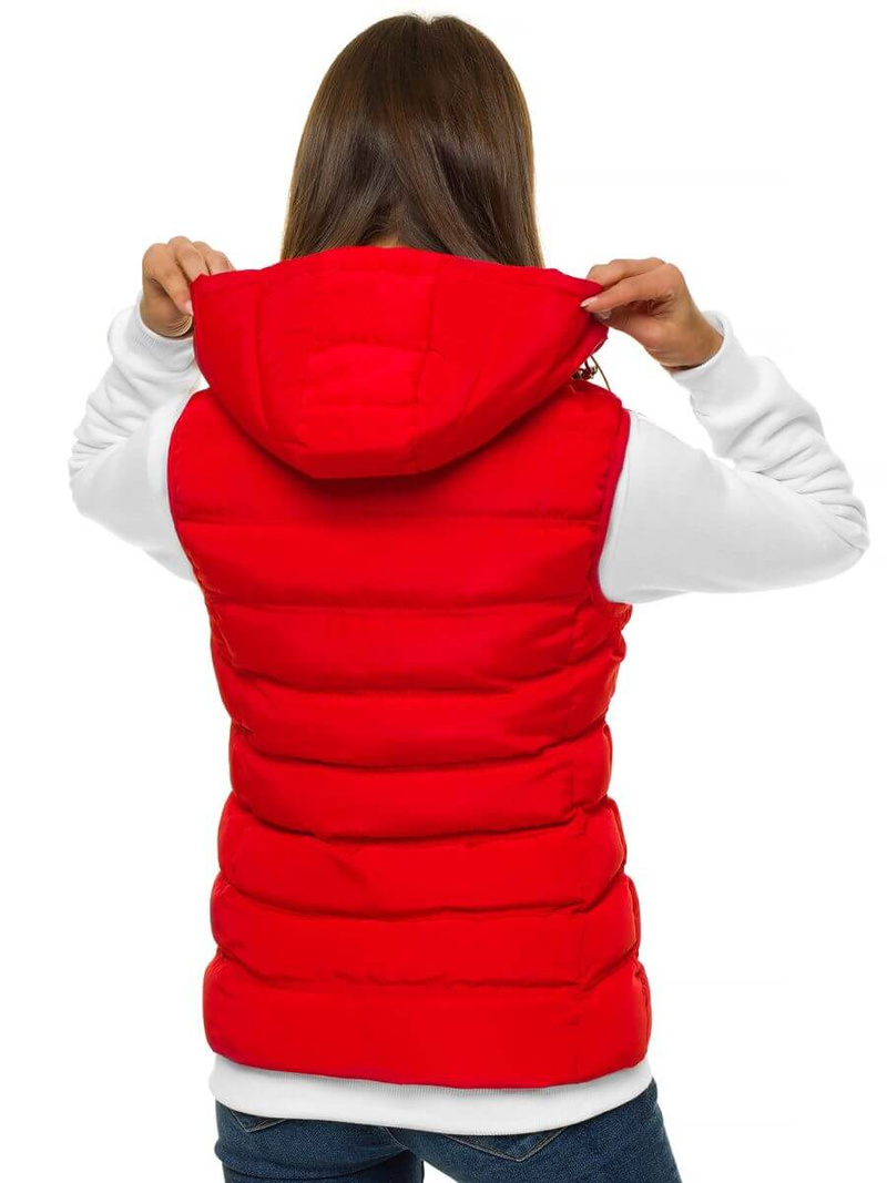 Kamizelka damska pikowana z kapturem czerwona OZONEE N/6812/11