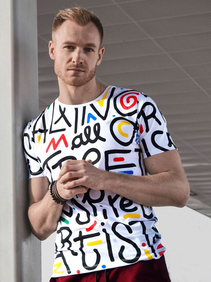 T-Shirt męski z nadrukiem biały OZONEE MR/21518