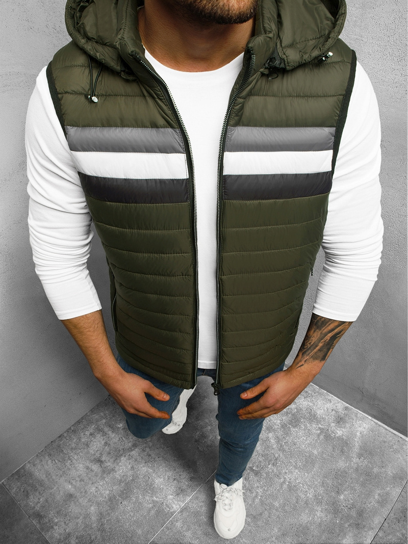 Kamizelka męska pikowana z kapturem zielona OZONEE N/7107/3