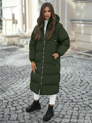 Kurtka zimowa damska długa pikowana ciemno-zielona OZONEE JS/5M3163/136Z