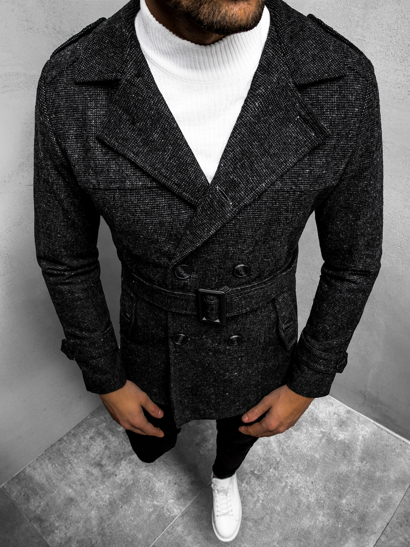 Płaszcz męski z pagonami ciemno-grafitowy OZONEE O/5627