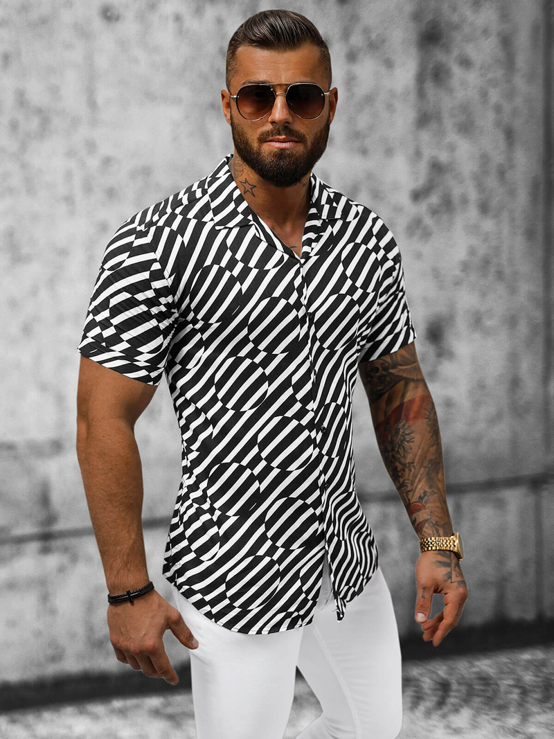 Сорочка чоловіча з коротким рукавом Чорно-Бiла OZONEE E/1400/154