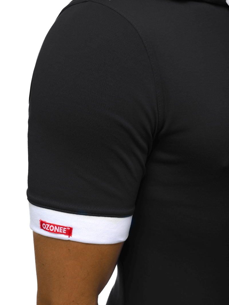 T-Shirt z kapturem męski czarno-biały OZONEE O/1273Z