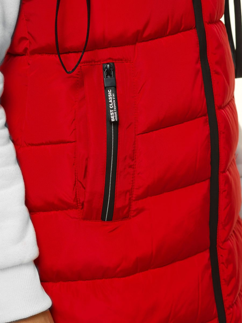 Kamizelka damska długa pikowana z futerkiem czerwona OZONEE O/M205/4