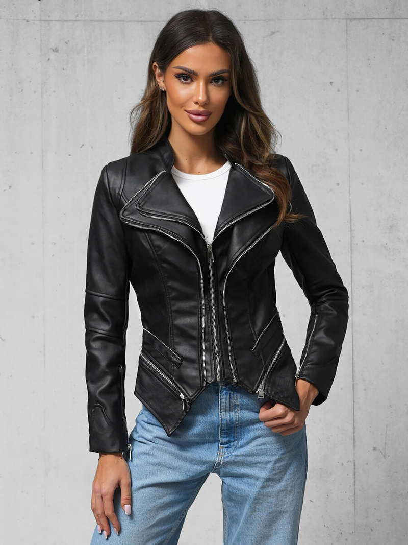 Жіноча шкіряна куртка Чорна OZONEE JS/11Z8116