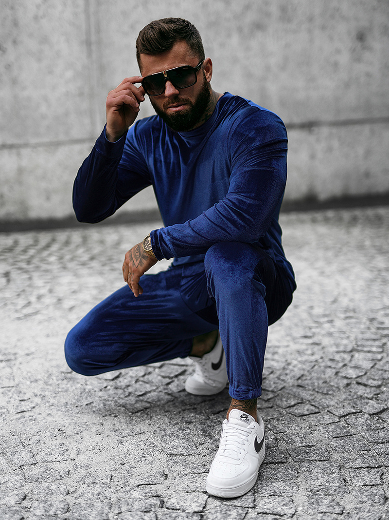 Komplet dresowy męski welurowy granatowy OZONEE O/D7516