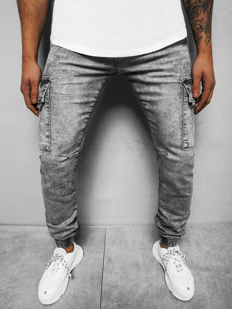 Spodnie jeansowe joggery męskie grafitowe OZONEE DR/TF129