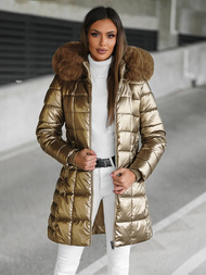 Kurtka zimowa damska długa z futerkiem złota OZONEE JS/16M9120/403Z