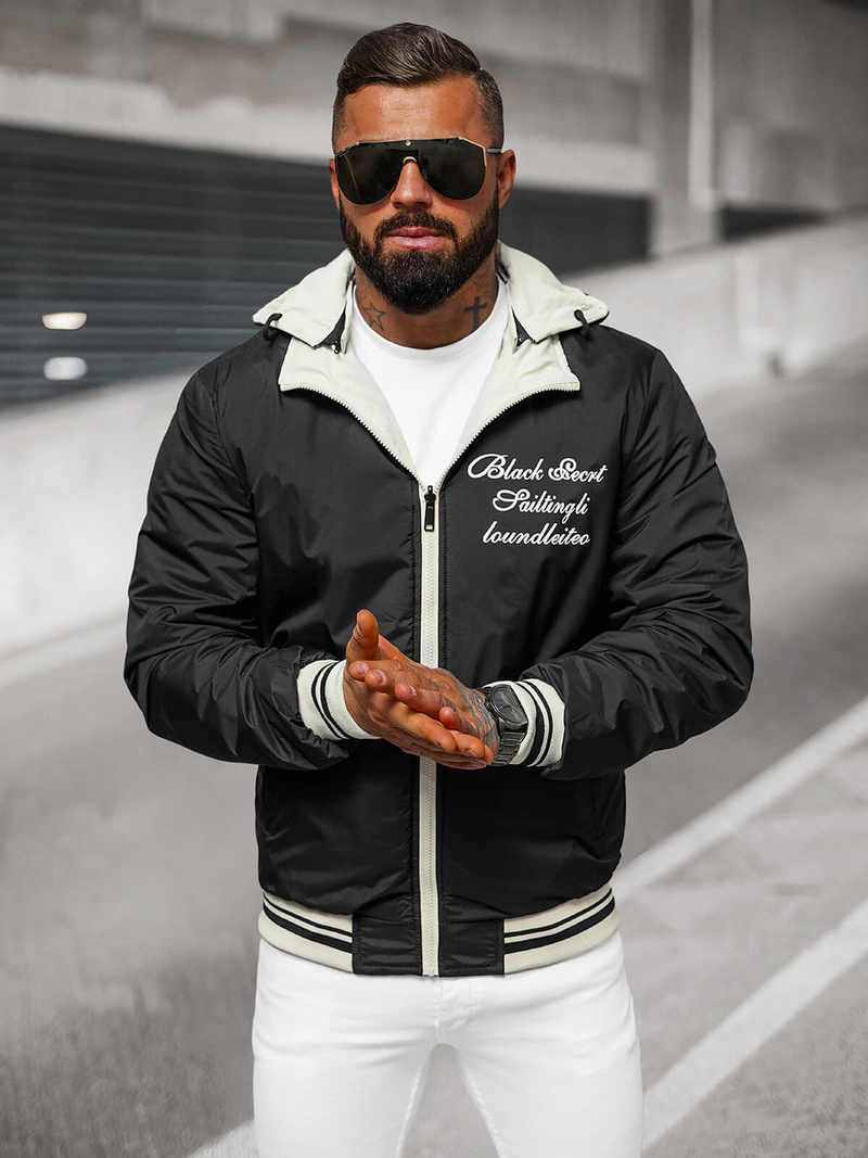 Чоловіча двостороння куртка чорна/Кремова OZONEE JS/84M3038/280