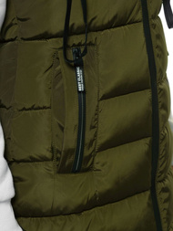 Kamizelka damska długa pikowana z futerkiem khaki OZONEE O/M205/29