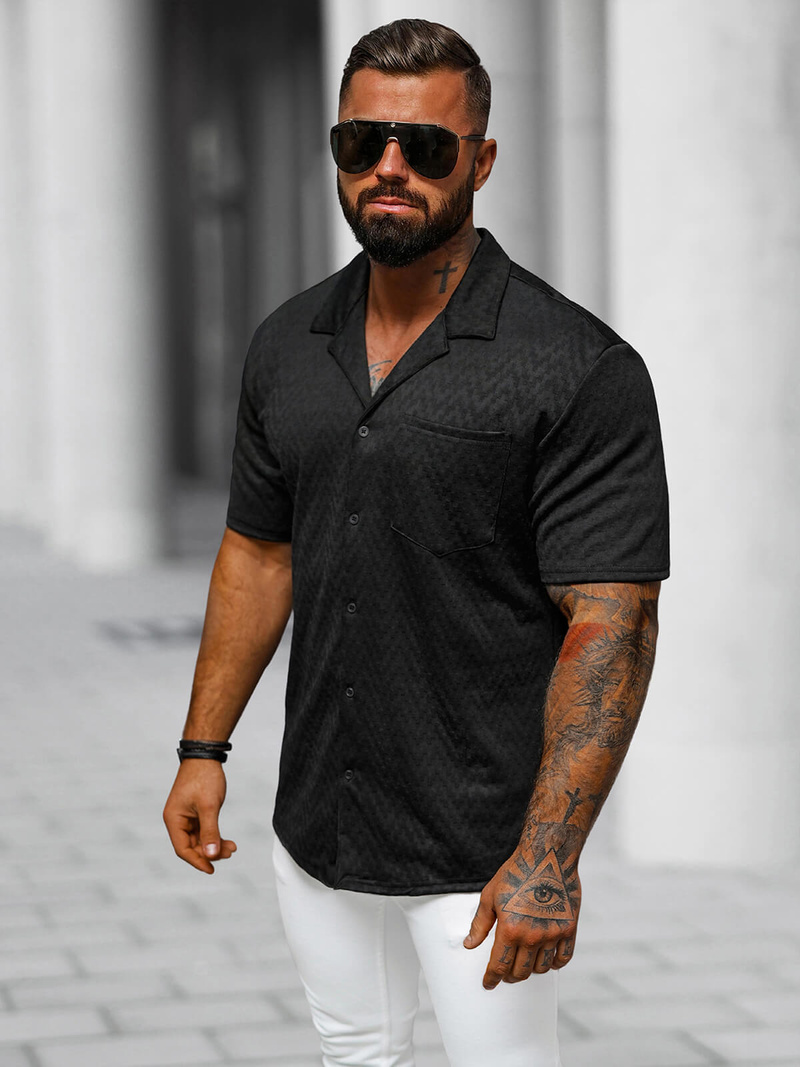 Сорочка чоловіча з коротким рукавом чорна OZONEE O/3C319