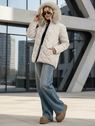 Kurtka zimowa damska z futerkiem jasno-szara OZONEE JS/16M9296/280