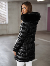 Kurtka zimowa damska długa z futerkiem czarna OZONEE JS/16M9120/392Z