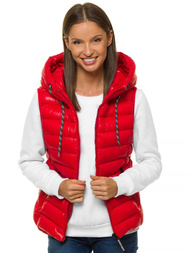 Kamizelka damska pikowana z kapturem czerwona OZONEE N/6816/11