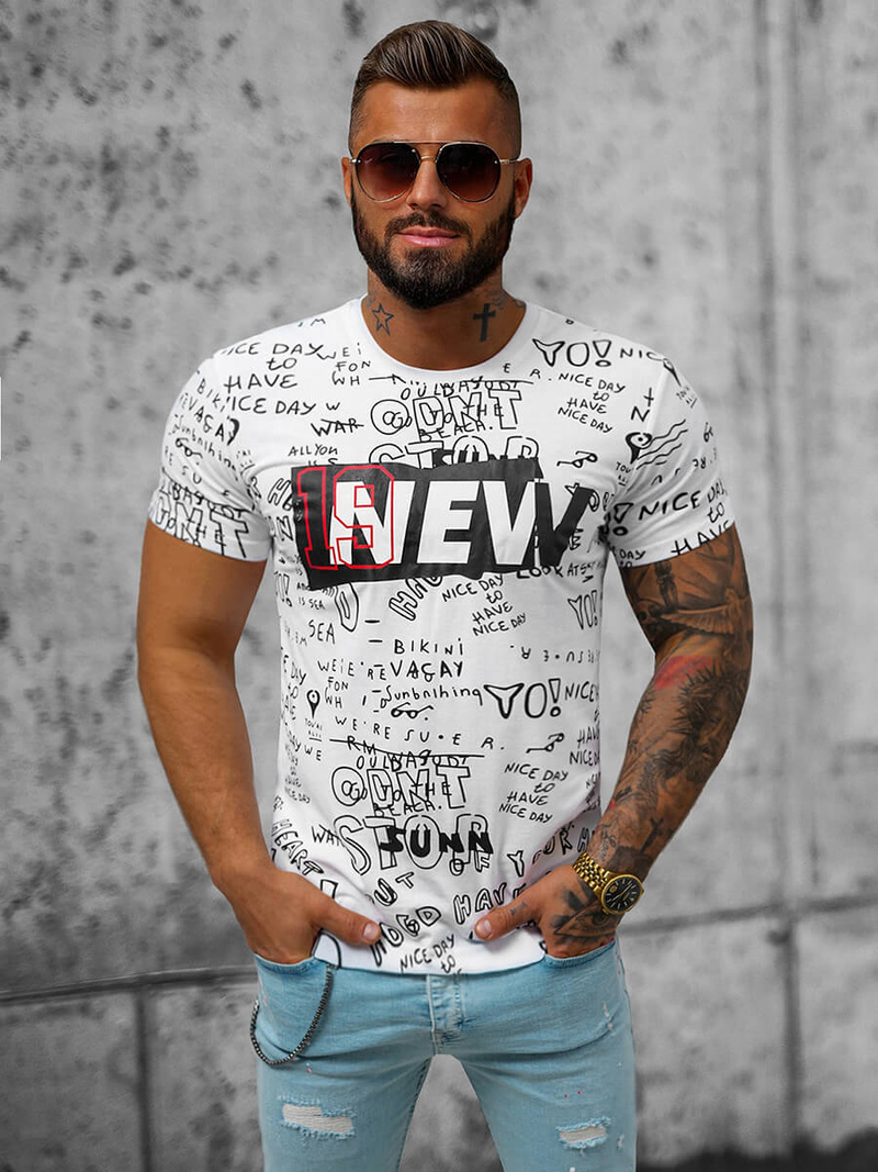 T-shirt męski biały OZONEE JS/8T961