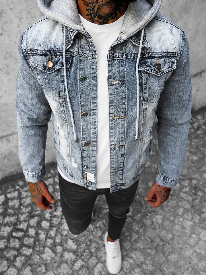 Kurtka męska jeansowa jasno-niebieska OZONEE NB/MJ505BCZ