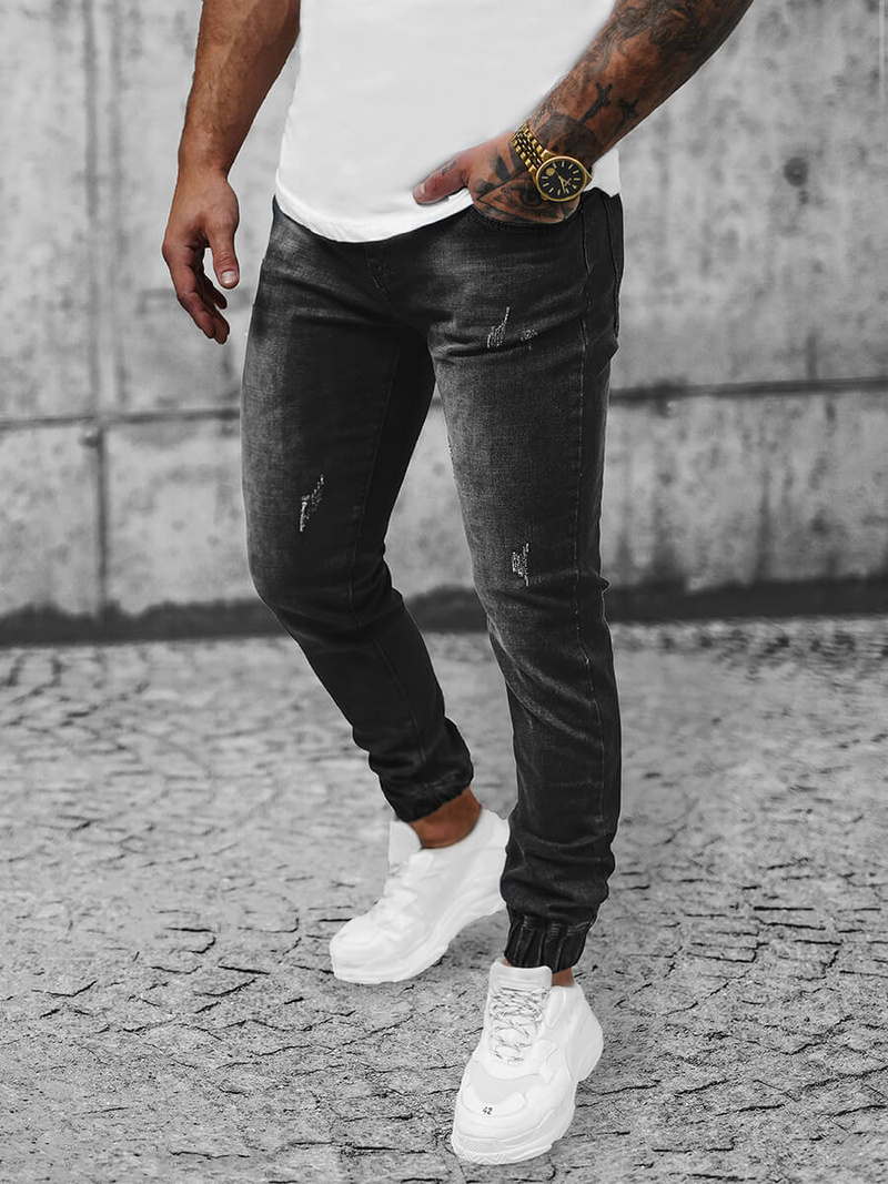 Spodnie jeansowe joggery męskie czarne OZONEE NB/MP0065/2NZ