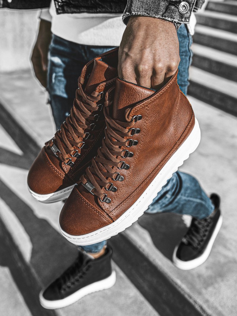 Снікерси високі коричнево-білий OZONEE W/034