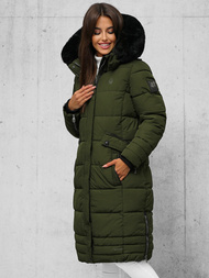 Kurtka zimowa damska długa pikowana khaki OZONEE O/W377