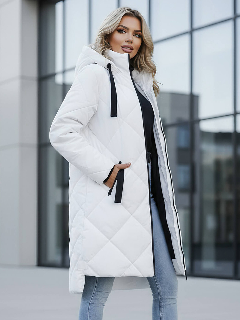 Kurtka zimowa damska długa pikowana biała OZONEE JS/5M3168/281Z
