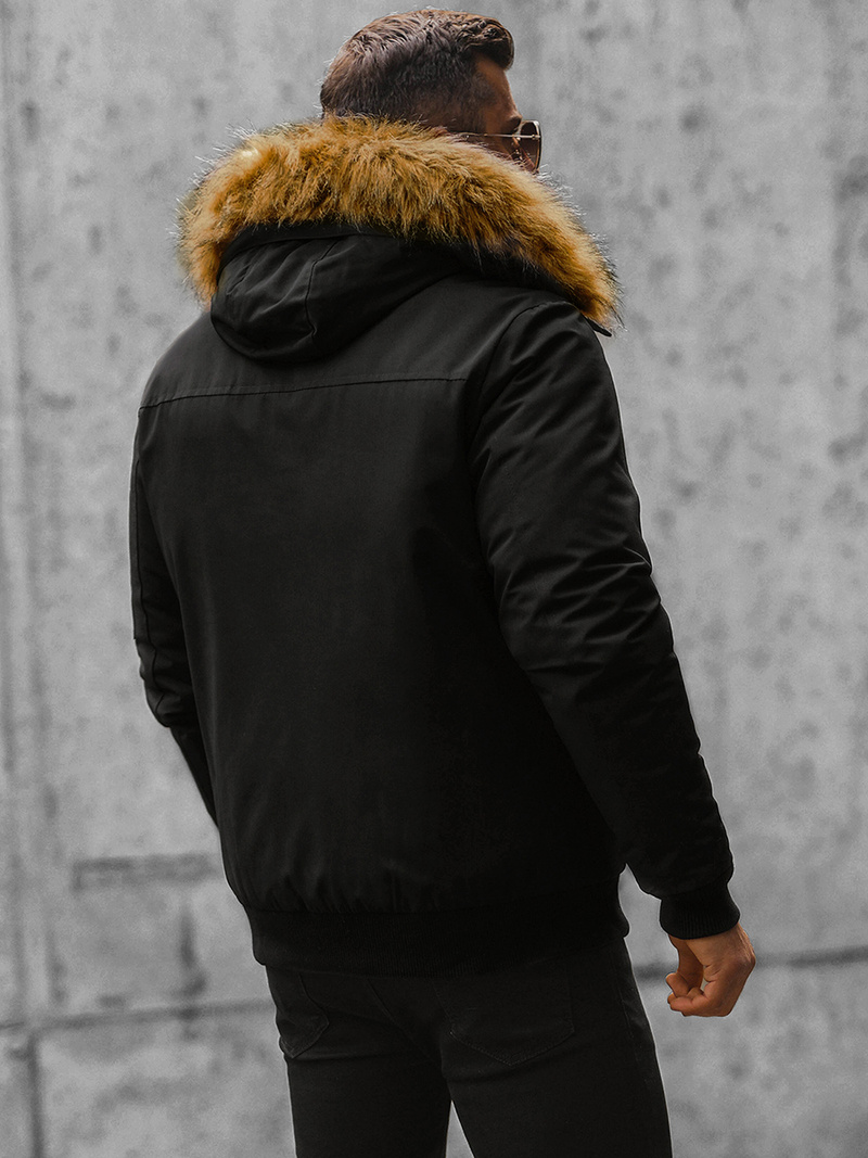 Kurtka zimowa męska z futerkiem czarna OZONEE JS/M2019/392