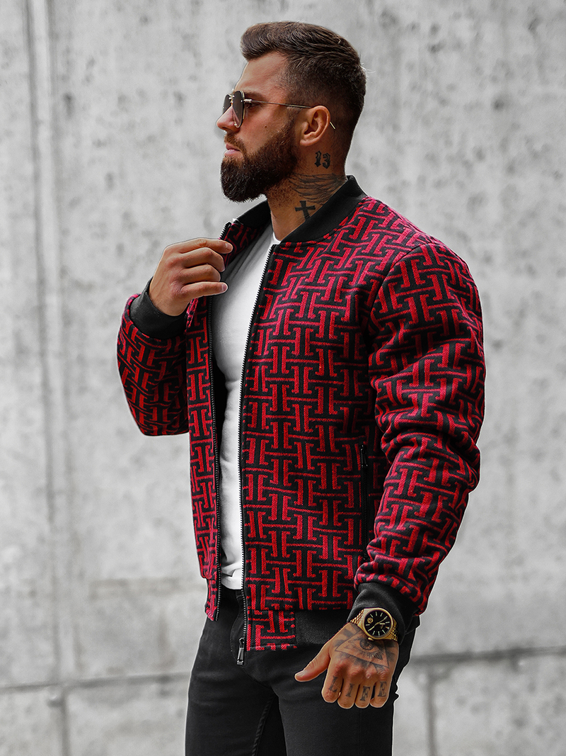 Kurtka męska bomberka czerwono-czarna OZONEE O/3A55