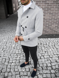 Płaszcz męski z pagonami jasno-szary OZONEE O/5627