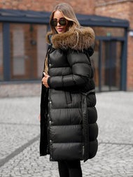 Kurtka zimowa damska długa z futerkiem czarna OZONEE JS/5M3298/392Z