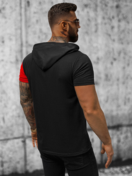 T-shirt męski z kapturem czarno-czerwony OZONEE JS/8T981